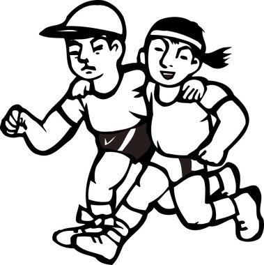 Resim, beyaz arka planda koşan kız ve erkek