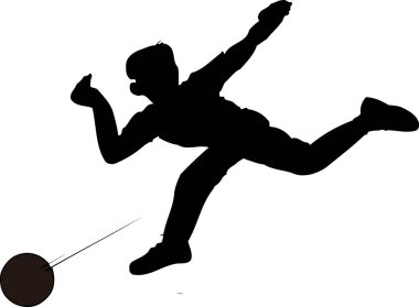 Futbol oynayan bir adamın silueti, beyaz arka planda izole edilmiş siyah beyaz bir resim.