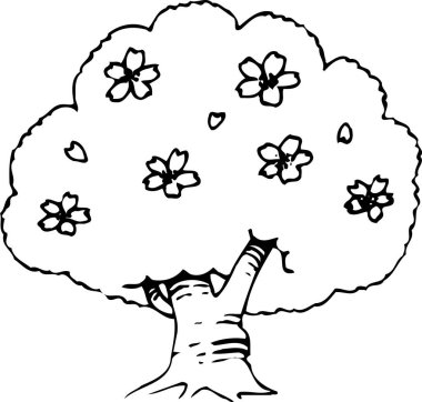 Çiçekli ağaç çizgi film çizimi grafik tasarımı