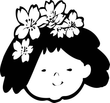 Siyah beyaz çizimler ve çelenkli bir kız.
