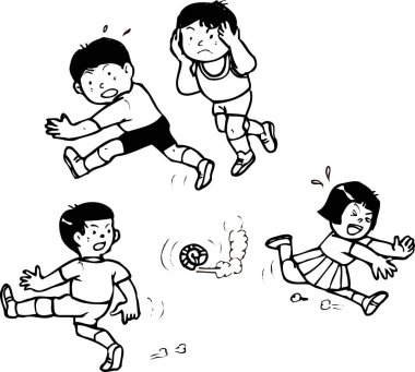 Erkek futbolcularla siyah beyaz çizimler