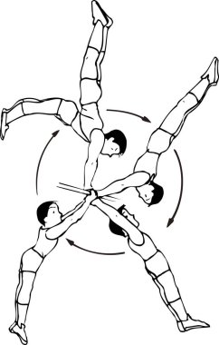 Egzersiz yapan insanların siyah beyaz çizimi.