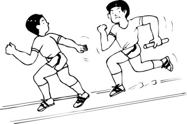 Koşan insanların siyah beyaz çizimi 