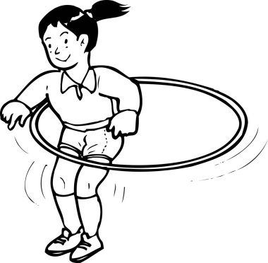 Siyah-beyaz çizimler, Hoolahoop ile atlayan bir kız. 