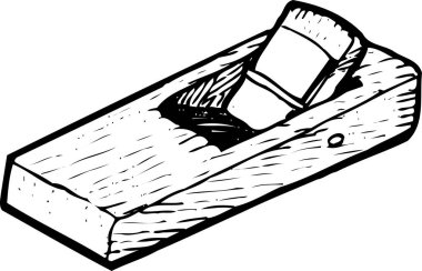 Basit bir marangoz el uçağının siyah beyaz çizimi..