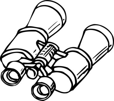 Beyaz arkaplanda izole edilmiş dürbün, basit siyah ve beyaz resimleme