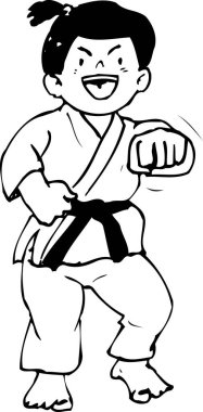 Karateci bir adamın karikatür çizimi 