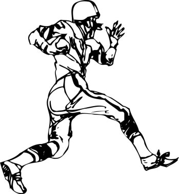 Amerikan futbolcusunun beyaz arka planda izole edilmiş basit siyah-beyaz bir resmi.