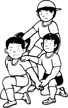 Futbolla oynayan çocukların siyah-beyaz çizimleri