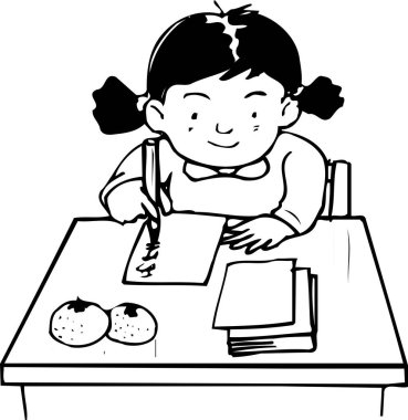 Çizgi film kızı resimli siyah beyaz çizim