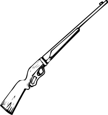 Avcı tüfeği, beyaz arka planda izole edilmiş basit siyah beyaz çizimler. 