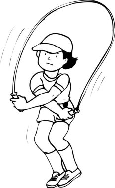 Beyaz arka planda ip atlayan bir kız. resimleme