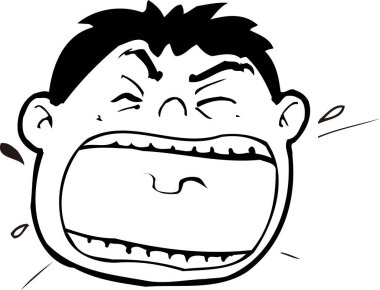 Çizgi filmdeki adam çığlık atıyor, siyah beyaz çizim