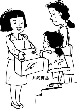 Siyah beyaz çizimler ve kızlar için bir kutu şeker tutan kadınlar.