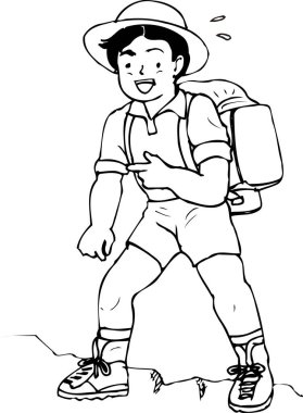 Çizgi film karakteri yürüyüşçüsünün siyah beyaz çizimi 