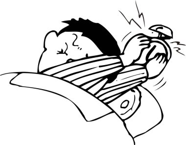 Çocuk beyaz arka planda çalar saat tutuyor.