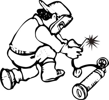 Maskeli bir adam kaynak makinesini dikkatle kullanıyor.