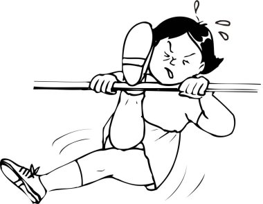 Açık havada yatay bara tırmanmaya kararlı bir kız.