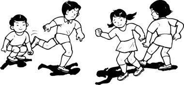 Siyah ve beyaz resimlerde kızlar ve oğlanlar eylem halinde