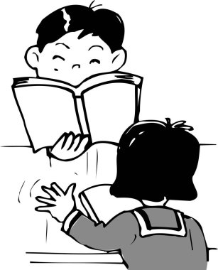 El çizimi çizimi çizimi. Çocukların kitap okuduğu boyama kitabı sayfası  