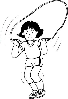 Beyaz arkaplanda ip çizimi atlayan kız 