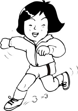 Koşan genç bir kızın çizgi film çizimi.