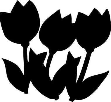 Beyaz arkaplanda siyah silueti olan üç lale. 