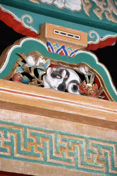 Primer Plano Decoración Tradicional Antigua Templo Japonés Madera — Foto de Stock