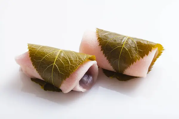 Sakuramochi Dolciumi Giapponesi Avvolti Foglie Ciliegio Conservate — Foto Stock