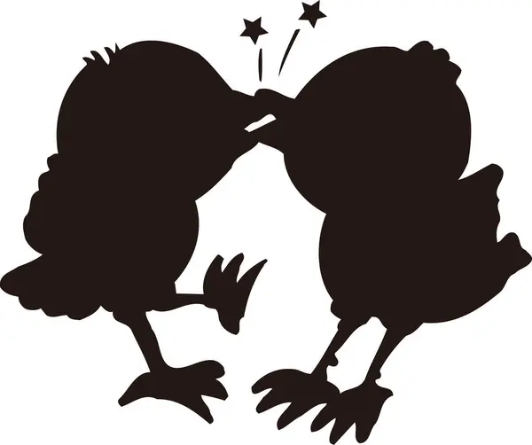 black silhouettes of two cute chicken