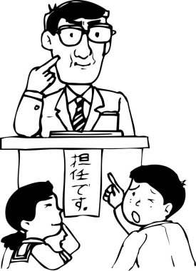 Öğrenci karikatür öğretmeninin siyah-beyaz çizimi