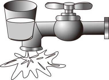 Su musluğu olan siyah beyaz çizimler 