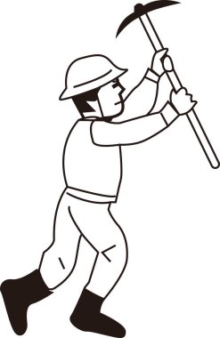 Kazmalı bir erkek işçinin siyah-beyaz çizimi.