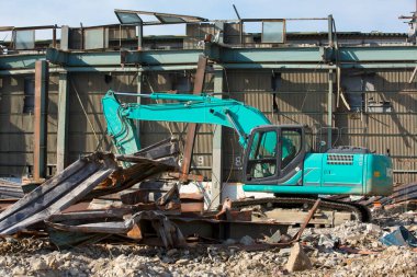 Bir moloz yığınında çalışan yeşil kazıcı