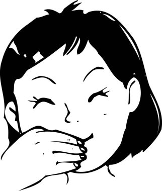  Beyaz arka planda izole edilmiş gülümseyen kız çizgi film çizimi 