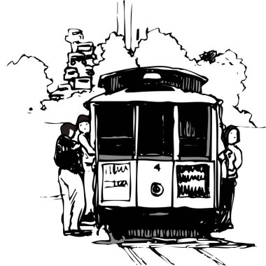 Beyaz arkaplanda klasik tramvayın çizimi 