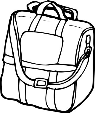 Çizgi çizimi, kolları ve omuz kayışı olan bir spor çantasını gösteriyor..