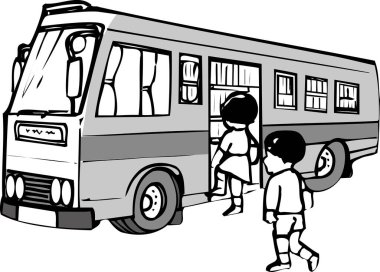Beyaz arkaplanda okul otobüsünün karikatürü 