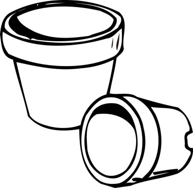 Çizgi çizimi iki boş saksı gösteriyor. Biri ayakta, diğeri yan yatmış..