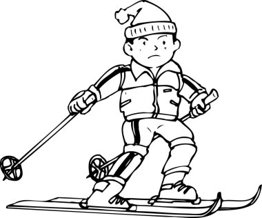 Beyaz arkaplanda kayakçı bir çocuğun çizimi 