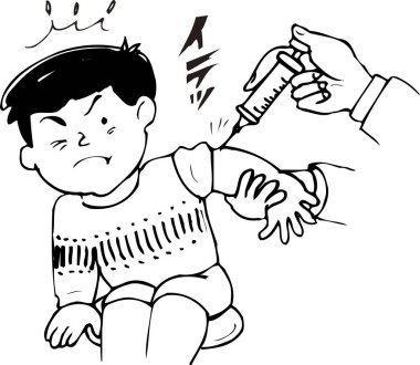 Boyama kitabı için el çizimi çizimi. İğne yaptıran çocukla sayfa 