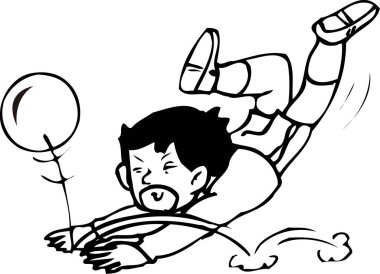 Balonla oynayan adamla siyah-beyaz çizimler