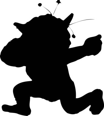 Büyük kulakları ve antenleri olan koşan bir yaratığın siyah ve beyaz çizimi..