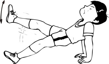 Egzersiz yapan bir çocuğun karikatür çizimi. 