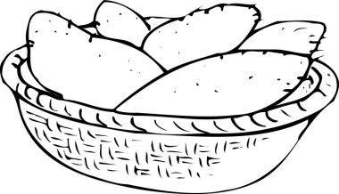 Siyah beyaz çizimler ve bir kase ekmek. 