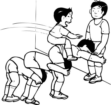 Asyalı çocukların oynadığı siyah-beyaz çizimler 