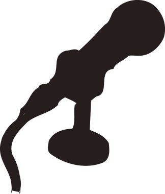 mikrofon silueti, beyaz arkaplanda izole edilmiş basit siyah beyaz çizim 