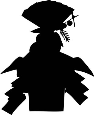 Japon tarzı çiçekli kompozisyon, beyaz arka planda izole edilmiş siyah beyaz resim. 