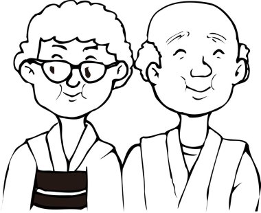  Beyaz arka planda yaşlı bir çiftin çizimi 