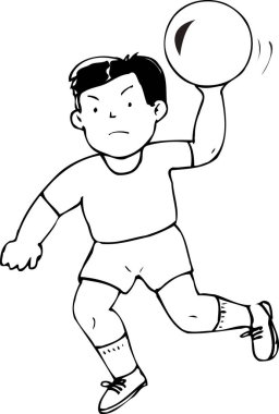 Beyaz arka planda topla oynayan bir çocuğun resmi 